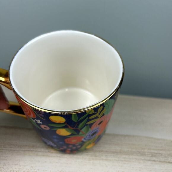 Anthropologie x Rifle Paper Co T Initial Mug Boho Floral Blue Coffee Cup Anthro - Picture 8 of 12